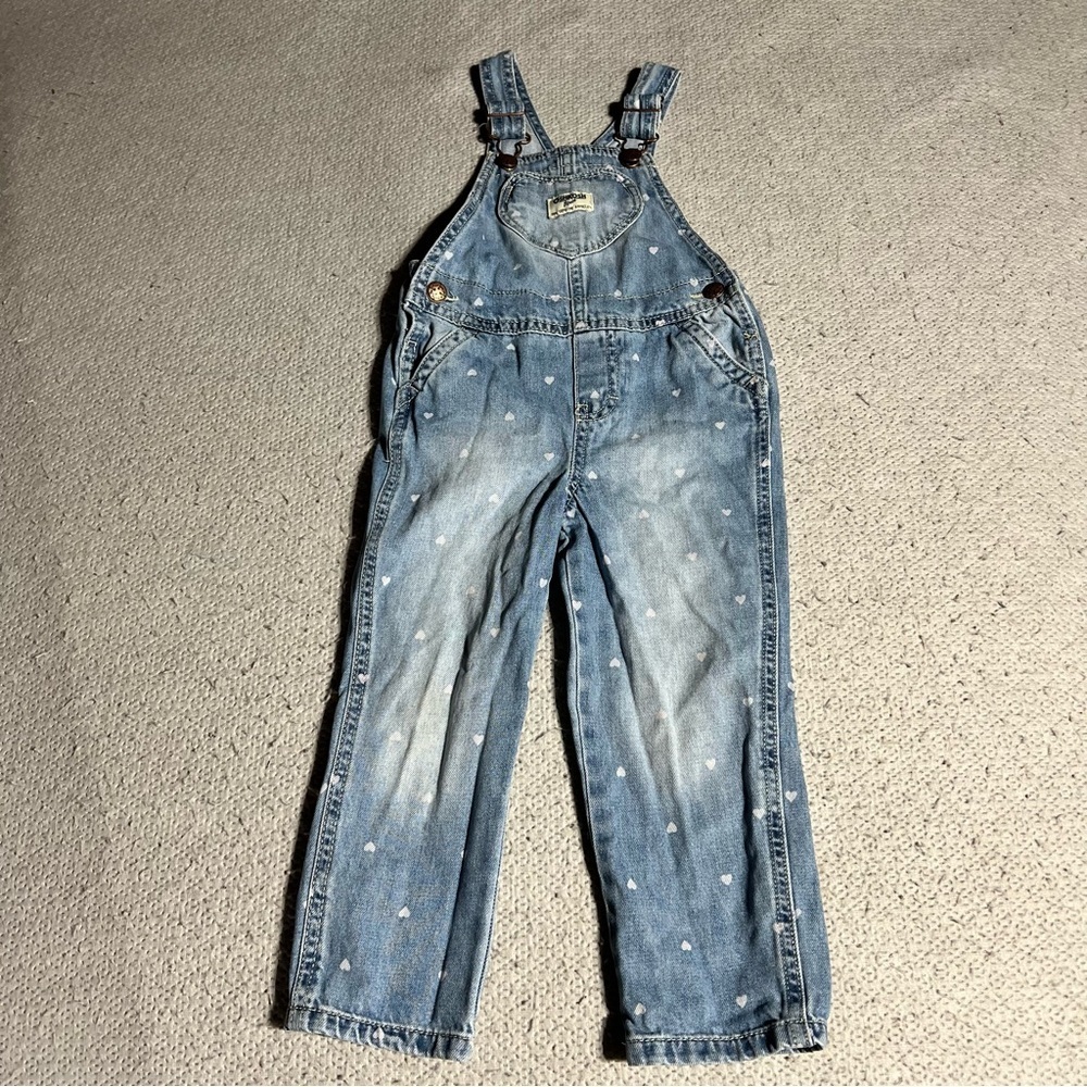 OshKosh B'gosh Light Blue Denim Heart Print Overalls